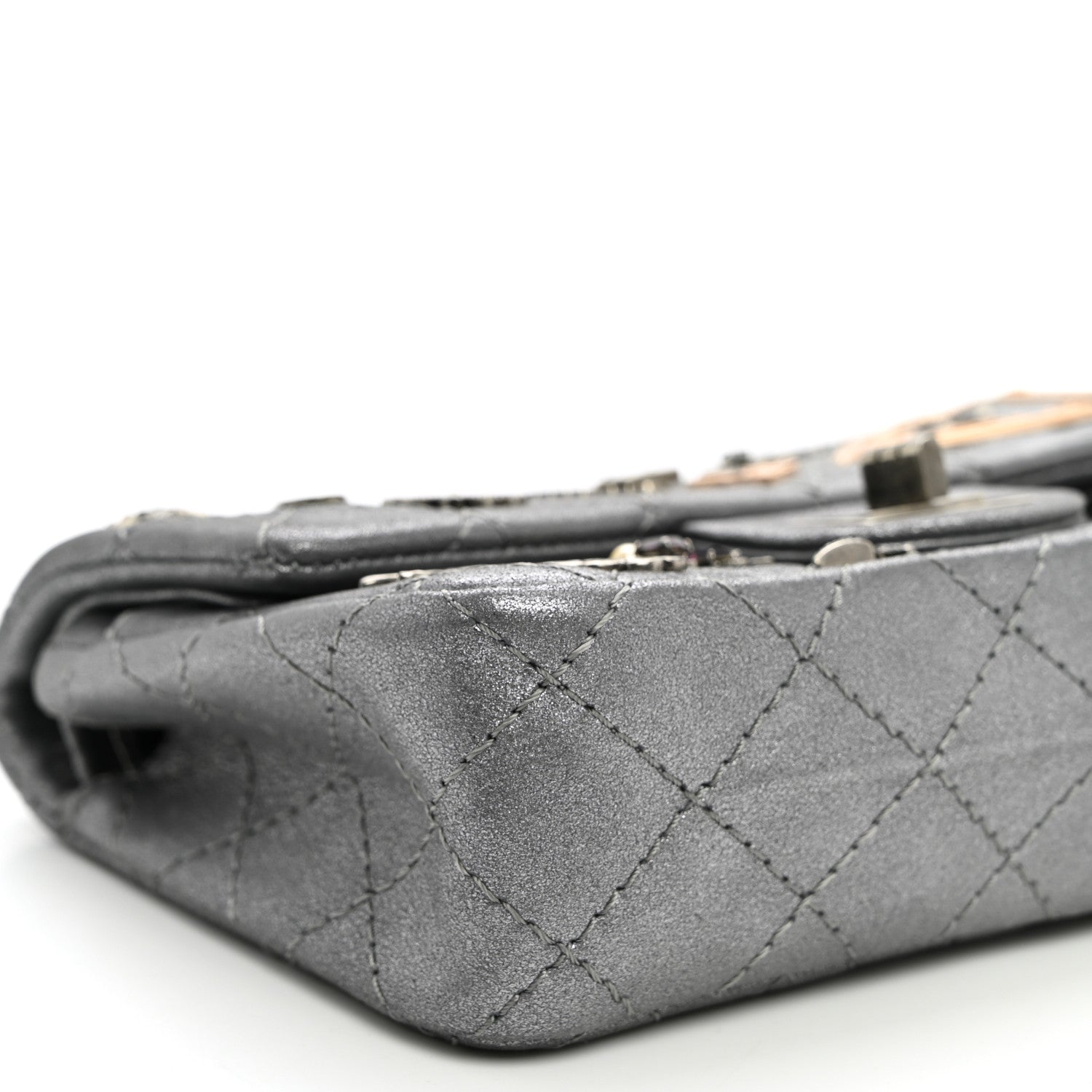 Chanel Metallic Calfskin Quilted Lucky Charms 2.55 Reissue 224 Flap Dark Silver 9 of 10