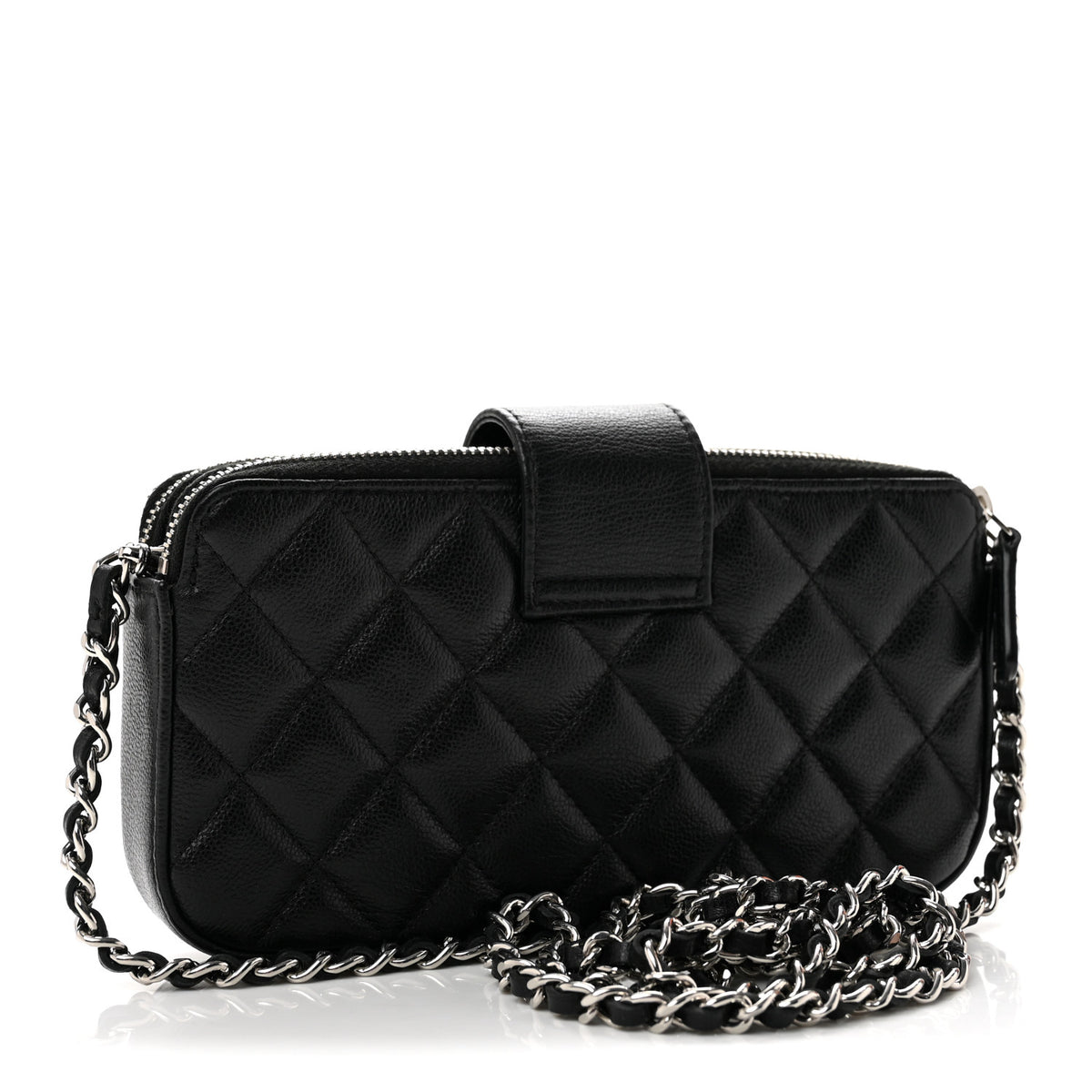 Grained Calfskin Quilted CC Box Clutch With Chain Black