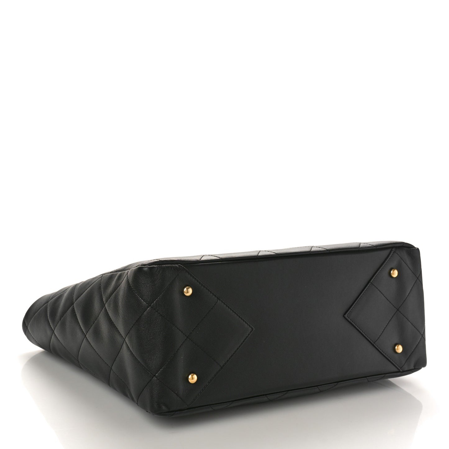 Calfskin Quilted Book Pocket Shopping Tote Black