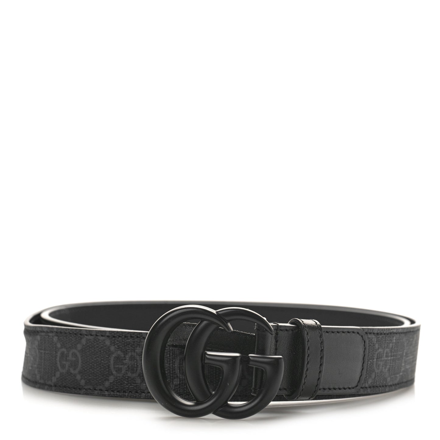 GG Supreme Monogram Plutone Calfskin Enamel Monochrome Double G 30mm Belt 110 44 Black Opaco Black