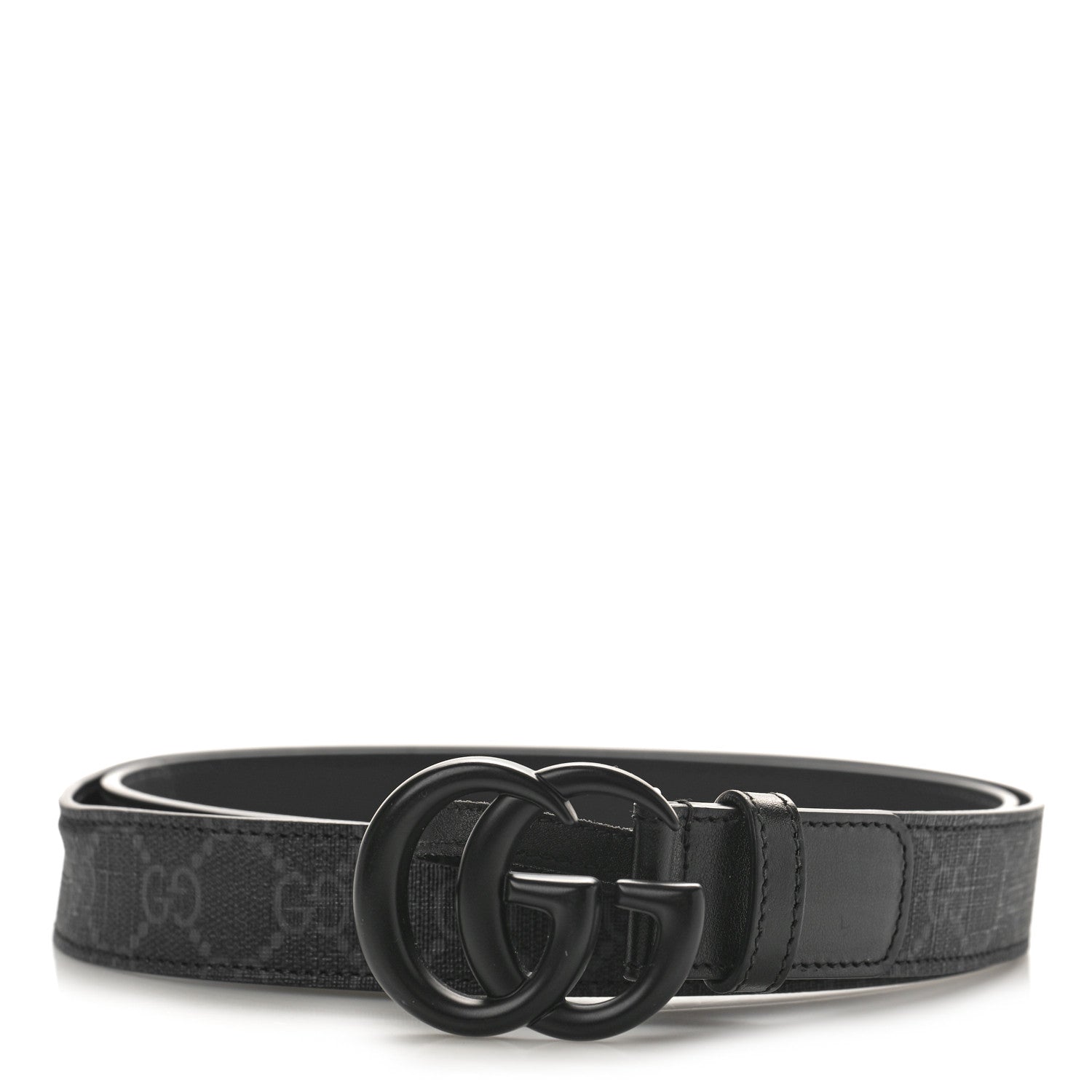 Gucci GG Supreme Monogram Plutone Calfskin Enamel Monochrome Double G 30mm Belt 110 44 Black Opaco Black 1 of 3