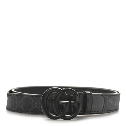 Gucci GG Supreme Monogram Plutone Calfskin Enamel Monochrome Double G 30mm Belt 110 44 Black Opaco Black 1 of 3