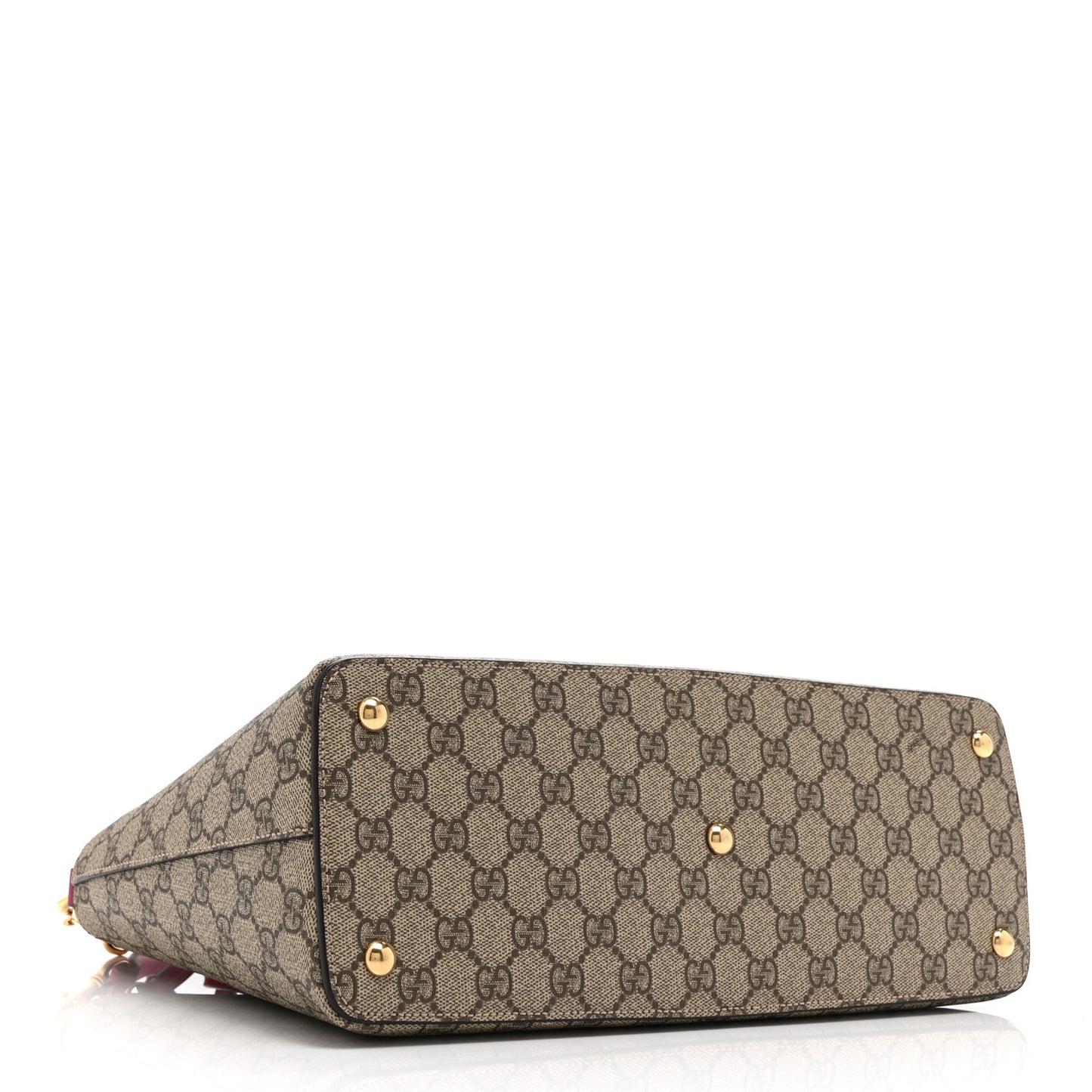 GG Supreme Monogram Moon Calfskin Small Zip Top Tote Beige Ebony Hibiscus Red New Rosette