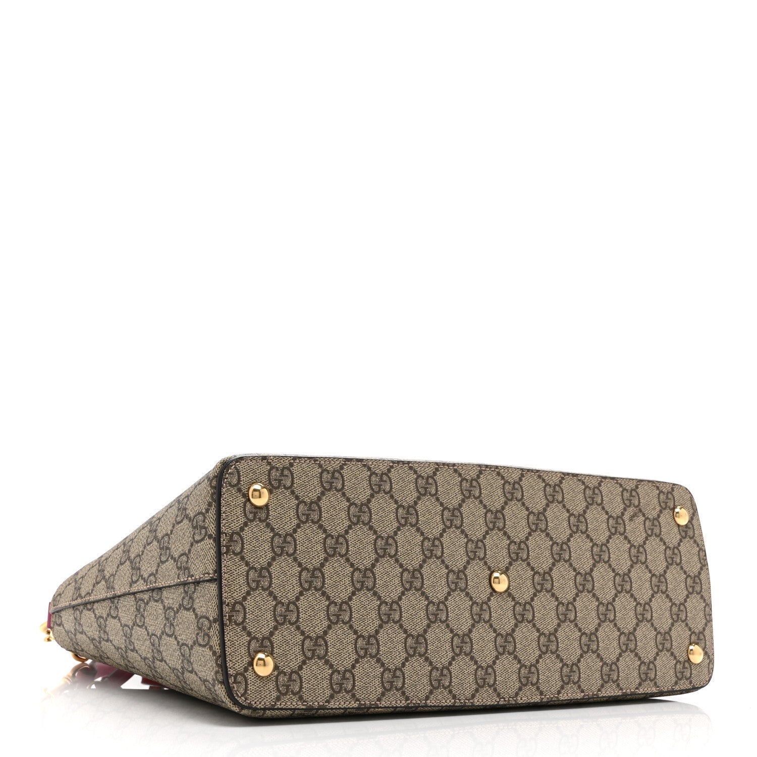 Gucci GG Supreme Monogram Moon Calfskin Small Zip Top Tote Beige Ebony Hibiscus Red New Rosette 4 of 11