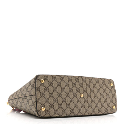 Gucci GG Supreme Monogram Moon Calfskin Small Zip Top Tote Beige Ebony Hibiscus Red New Rosette 4 of 11