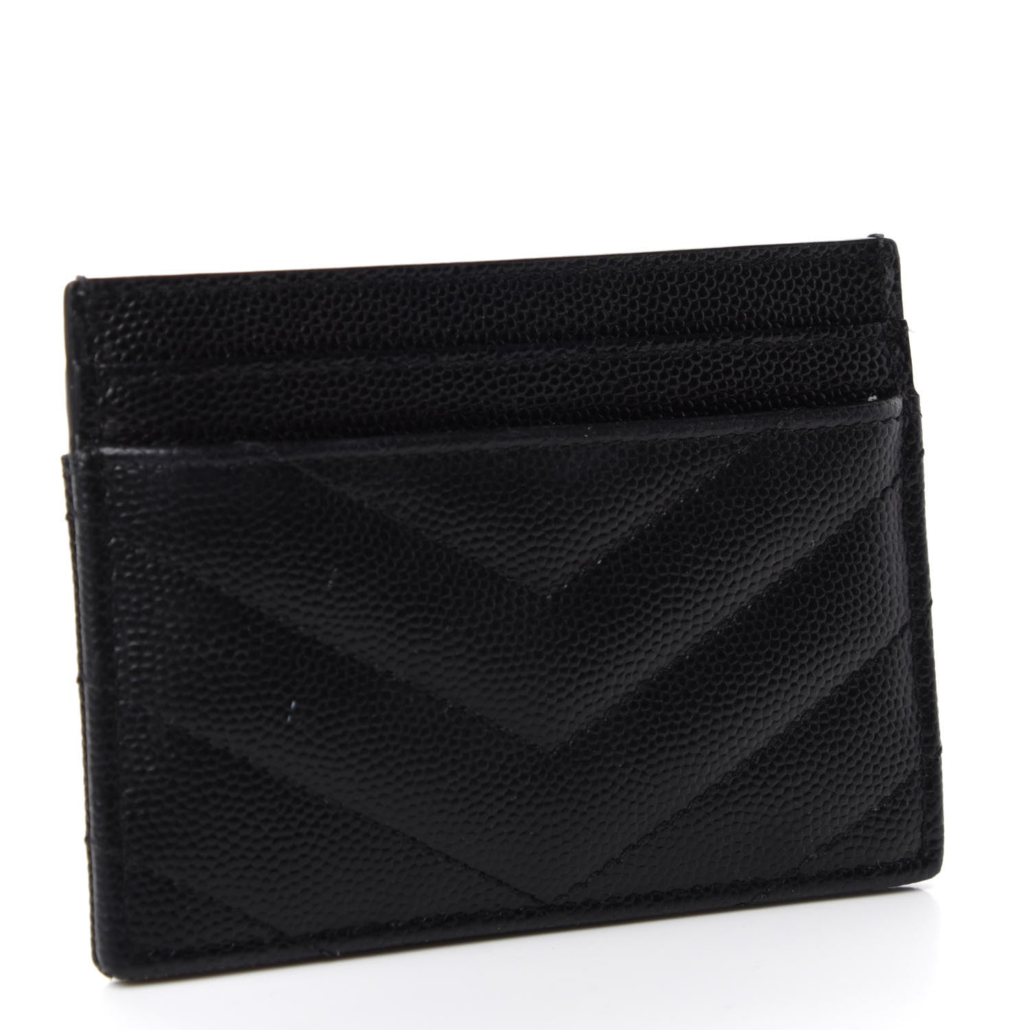 Saint Laurent Grain De Poudre Matelasse Chevron Monogram Credit Card Case Black 3 of 7
