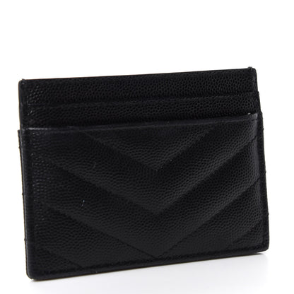 Saint Laurent Grain De Poudre Matelasse Chevron Monogram Credit Card Case Black 3 of 7