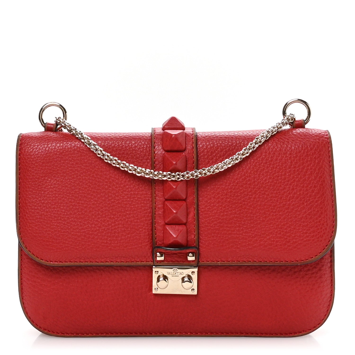 Valentino Garavani Pebbled Calfskin Monochrome Medium Glam Lock Rockstud Flap Rosso Valentino 1 of 11
