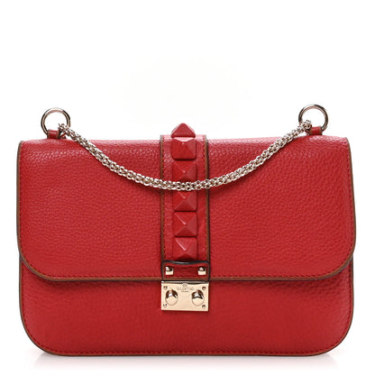 Valentino Garavani Pebbled Calfskin Monochrome Medium Glam Lock Rockstud Flap Rosso Valentino 1 of 11
