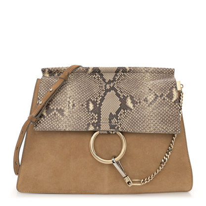 Chloe Snakeskin Suede Medium Faye Shoulder Bag Desert Beige 1 of 13