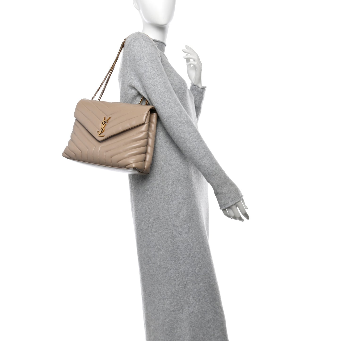 Calfskin Y Quilted Monogram Medium Loulou Chain Satchel Nude Powder