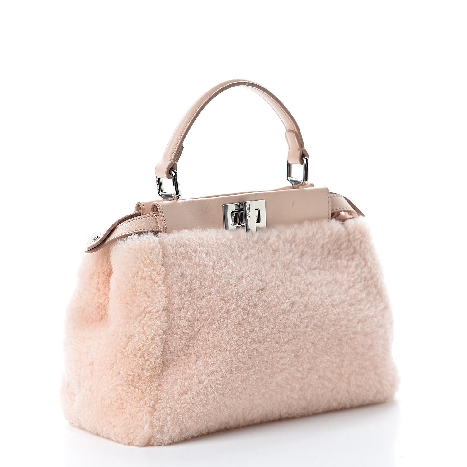 Fendi Shearling Shiny Nappa Mini Peekaboo Iconic Satchel Light Rose 3 of 15