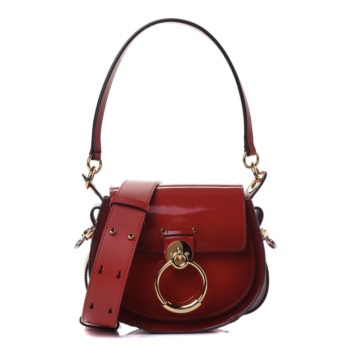 Patent Calfskin Suede Small Tess Bag Earthy Red