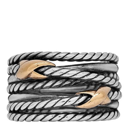 David Yurman Sterling Silver 18K Yellow Gold Double X Crossover Ring 53 6.25 1 of 5