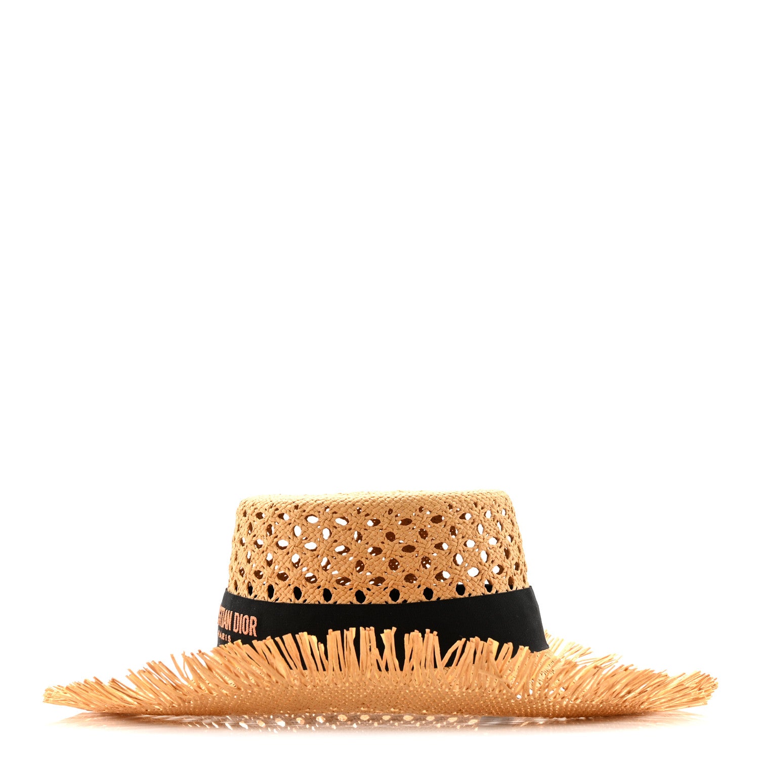 Christian Dior Straw Embroidered Bob Naughtily Large Brim Hat 57 Natural Black 4 of 12