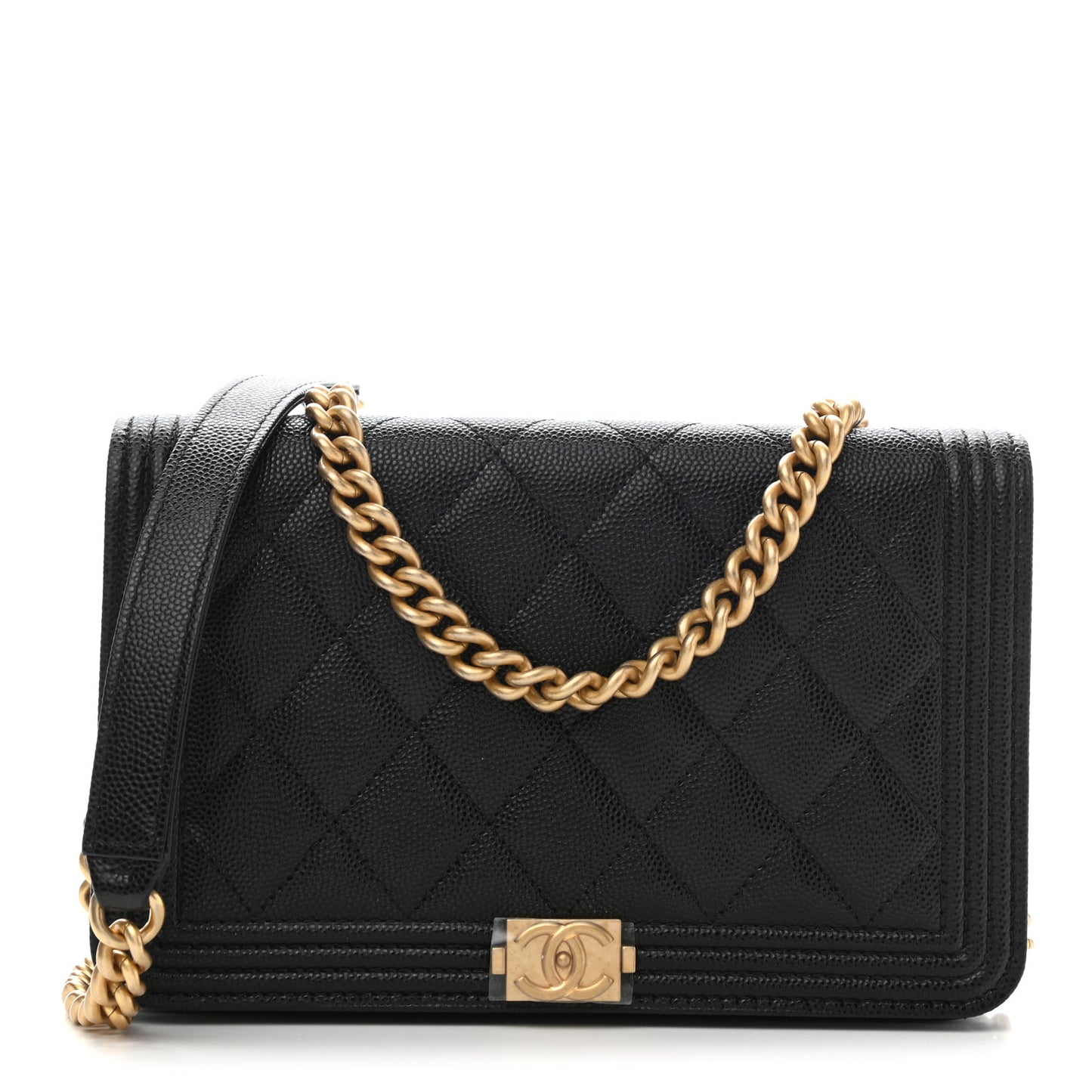 Caviar Quilted Boy Wallet On Chain WOC Black