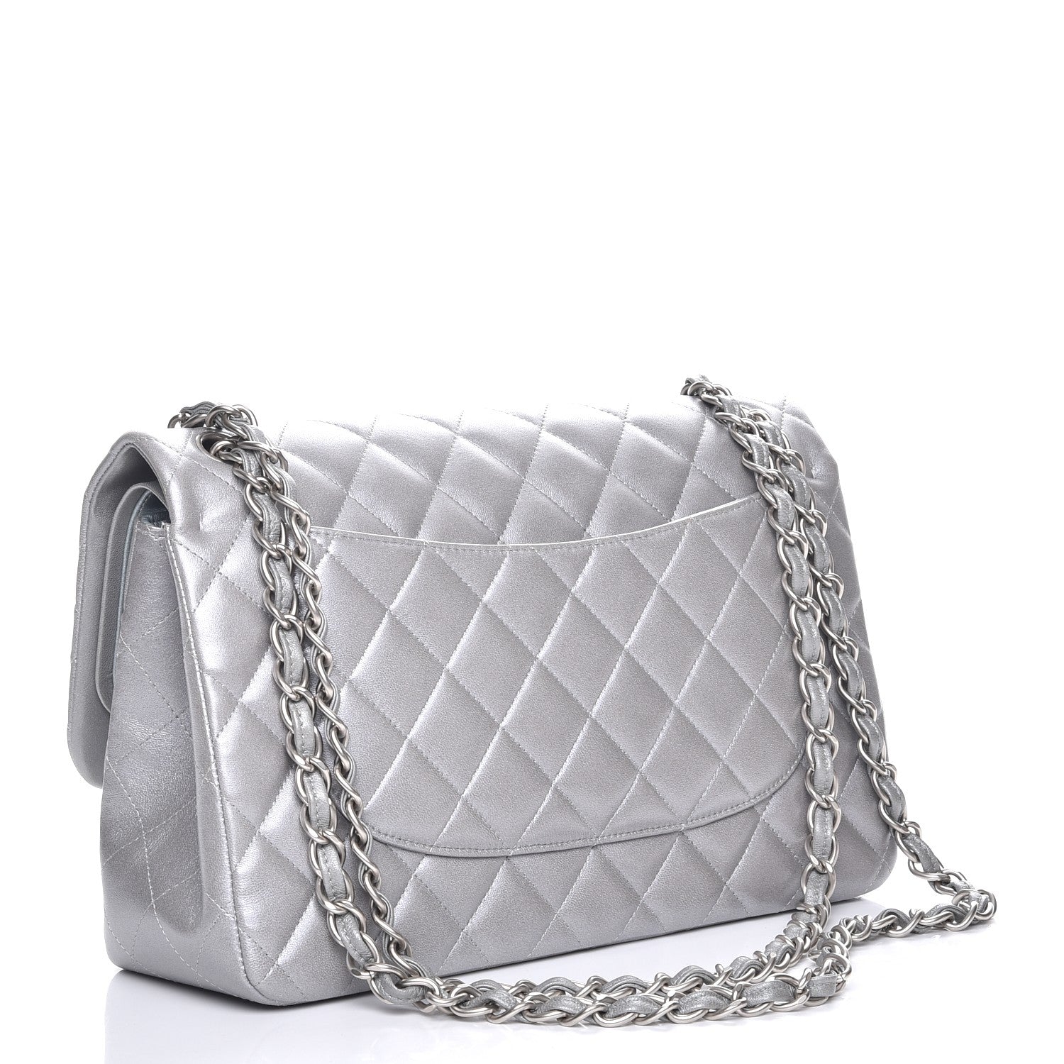 Chanel Metallic Lambskin Quilted Jumbo Double Flap Silver 4 of 8