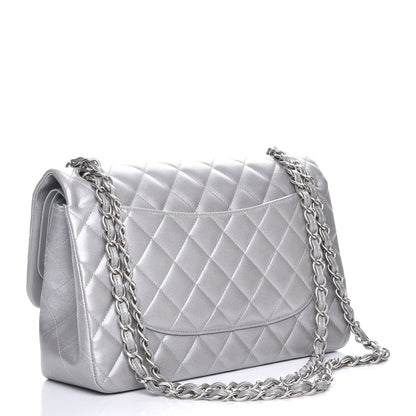Chanel Metallic Lambskin Quilted Jumbo Double Flap Silver 4 of 8