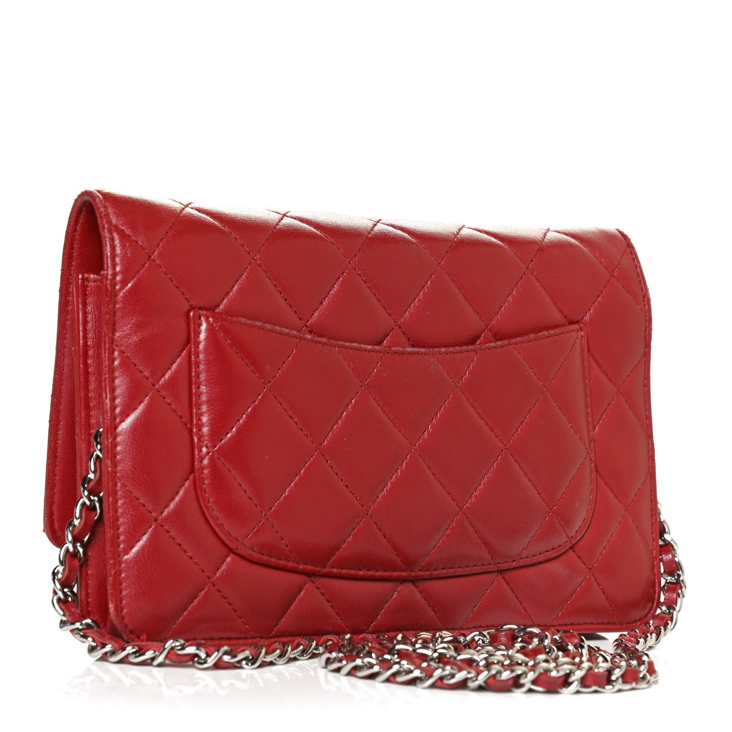 Lambskin Quilted Wallet On Chain WOC Red