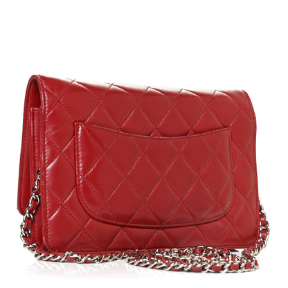 Chanel Lambskin Quilted Wallet On Chain WOC Red 3 of 12