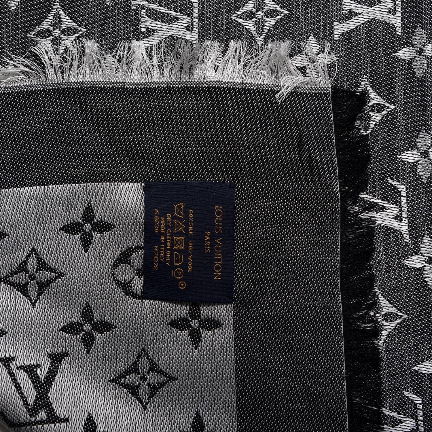 Louis Vuitton Wool Silk Monogram Denim Shawl Black 3 of 4