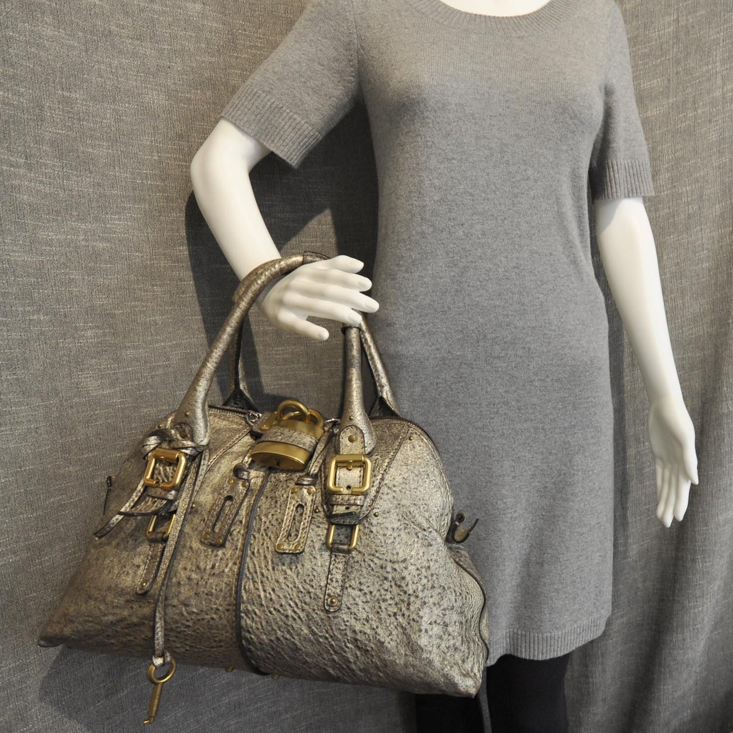 Leather Paddington Dome Tote Silver Speckle