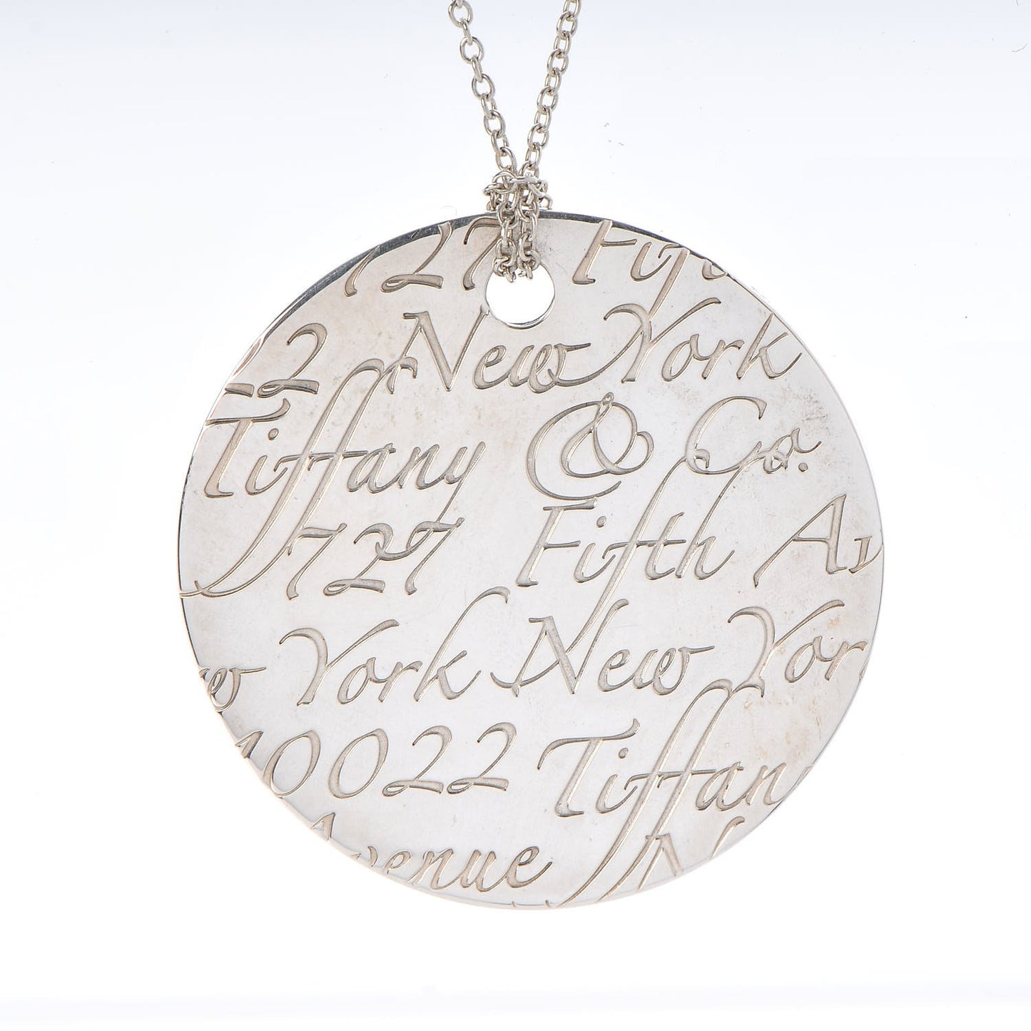 Sterling Silver Notes New York 5th Avenue Round Large Pendant Necklace