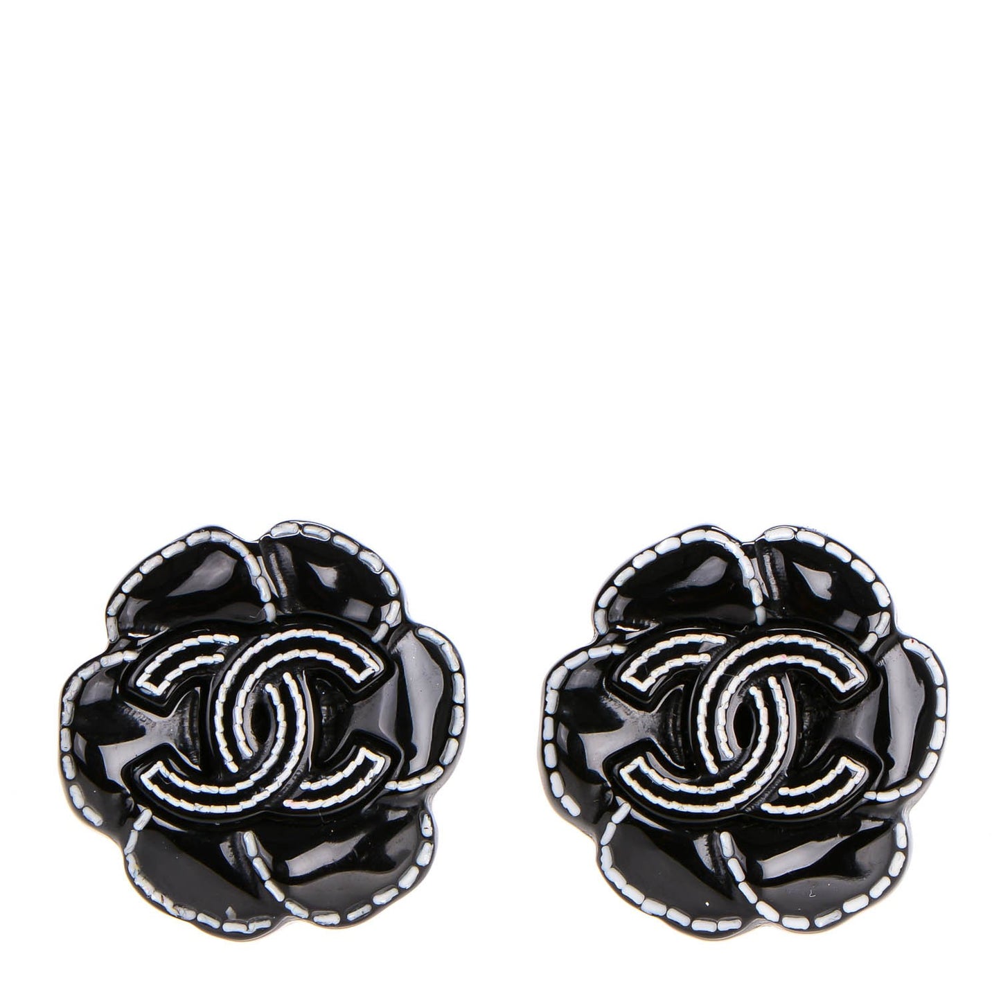 Resin Camellia CC Clip On Earrings Black