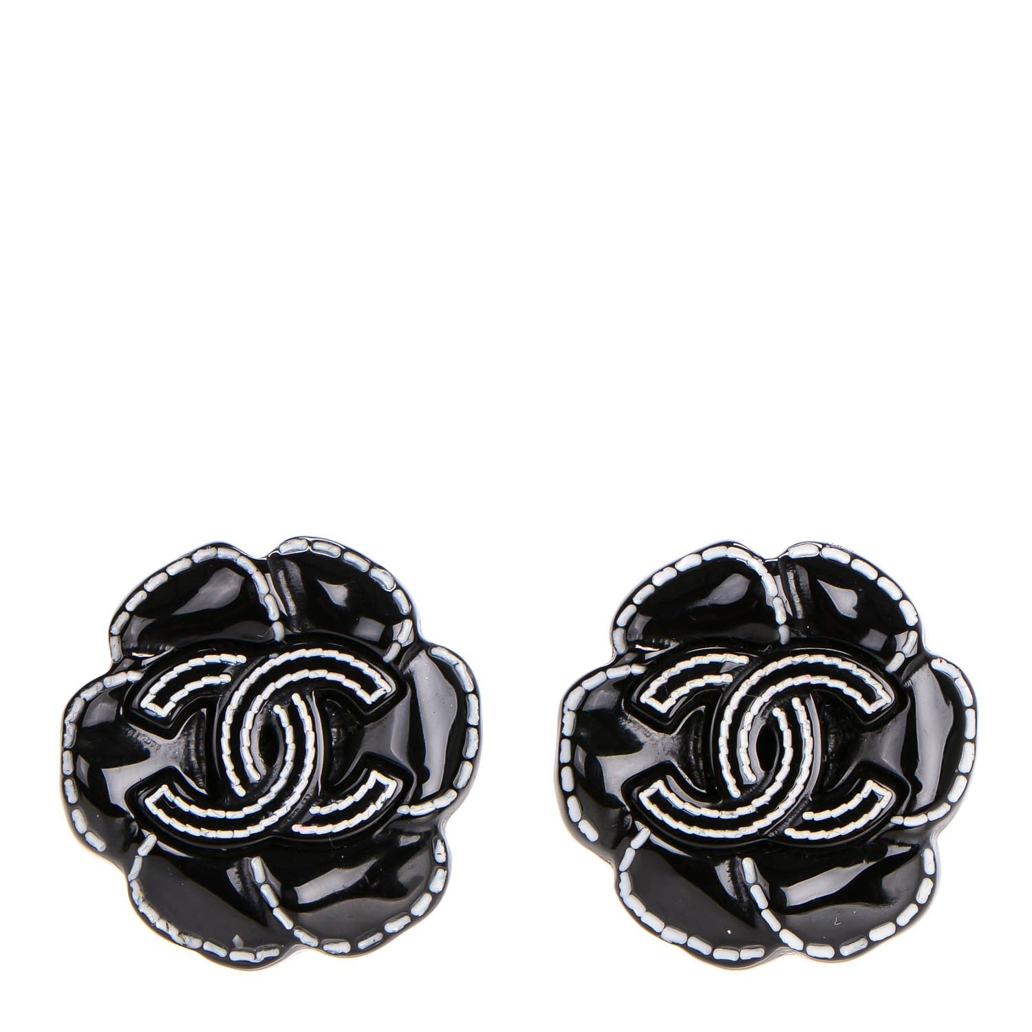 Chanel Resin Camellia CC Clip On Earrings Black 1 of 5