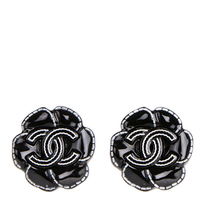 Chanel Resin Camellia CC Clip On Earrings Black 1 of 5