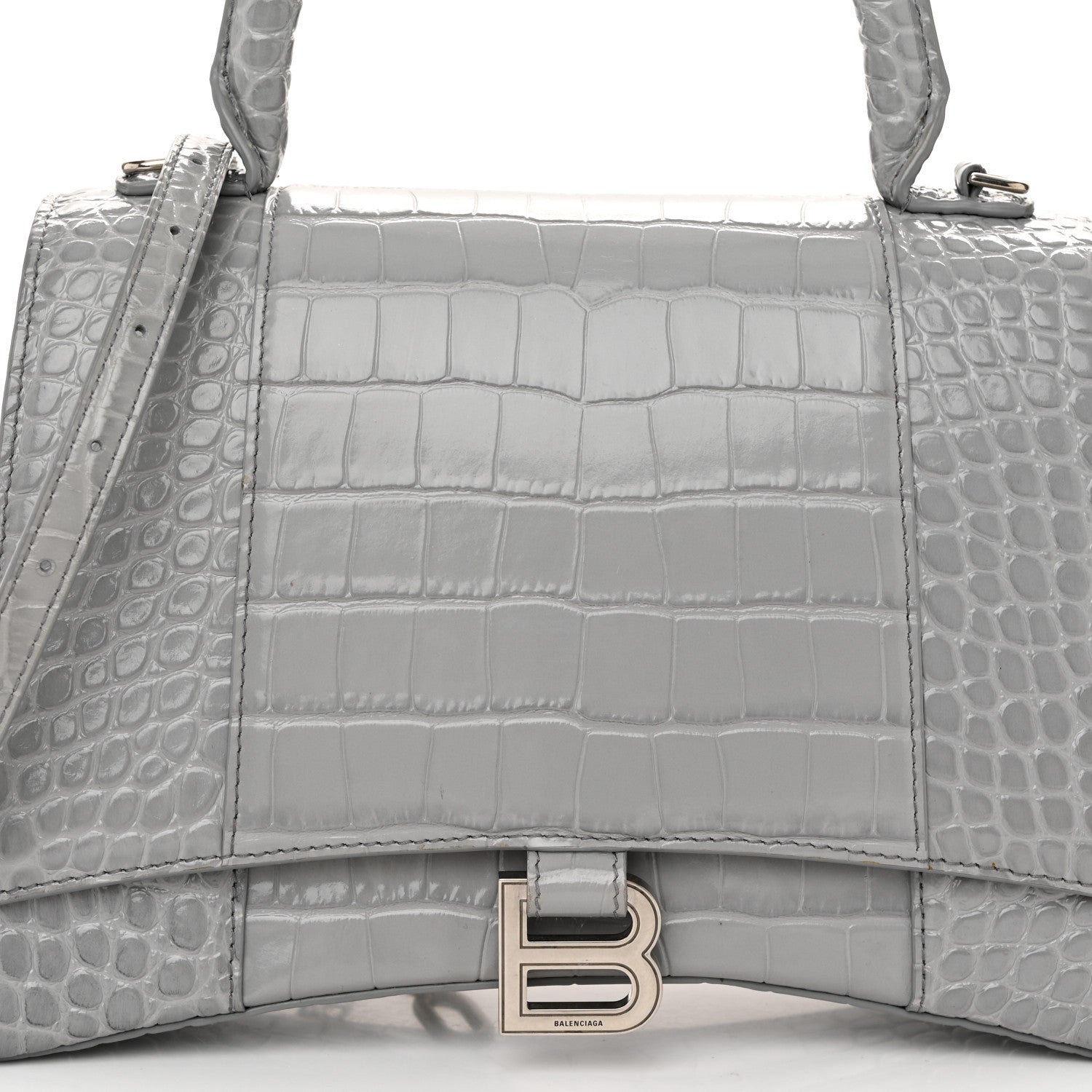 Balenciaga Shiny Calfskin Crocodile Embossed Medium Hourglass Top Handle Bag Balenciaga Grey 7 of 9