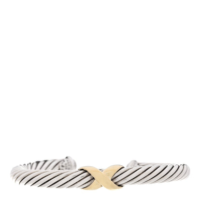David Yurman Sterling Silver 14K Yellow Gold 7mm X Station Cable Bracelet 1 of 3