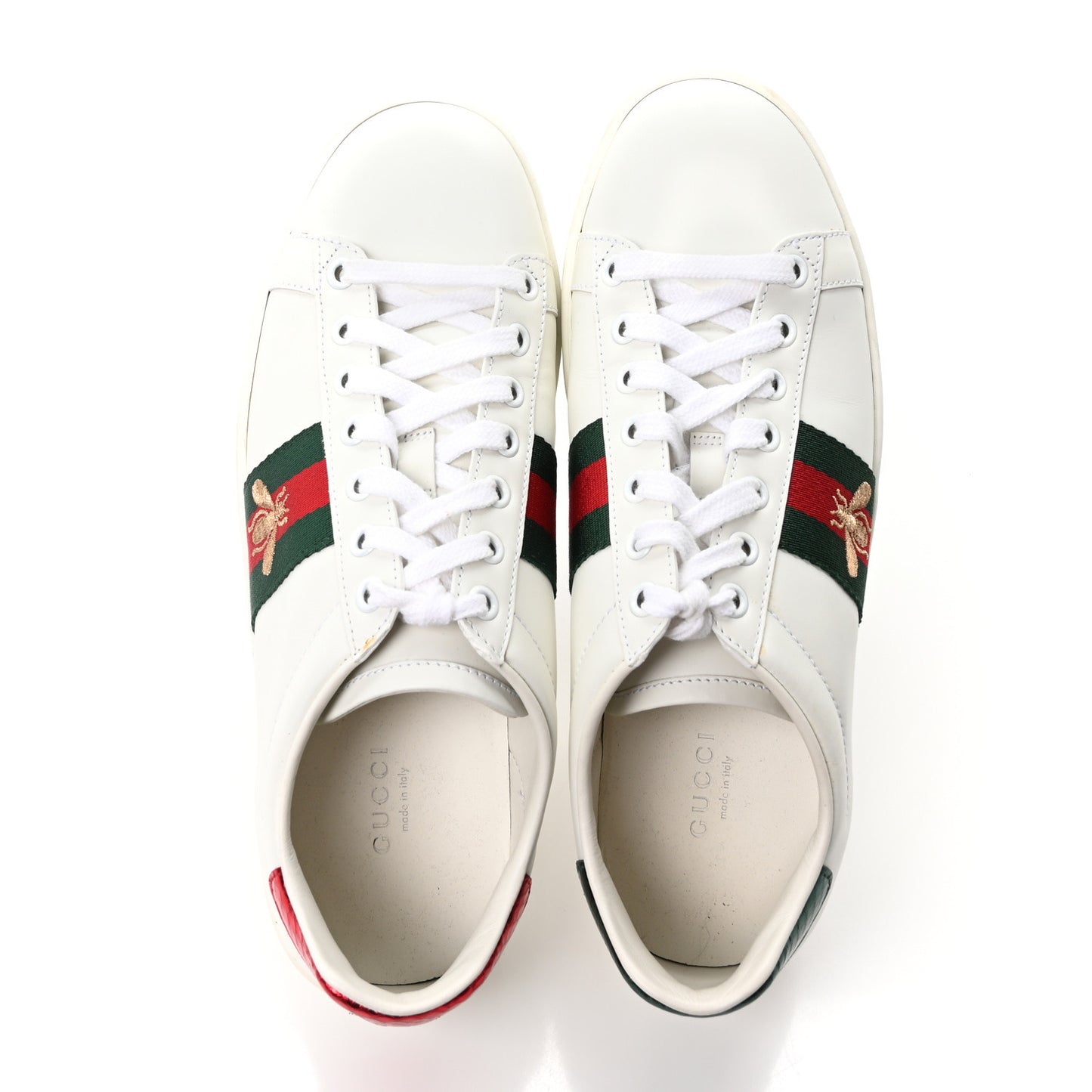 Calfskin Ayers Bee Embroidered Womens Ace Sneakers 37.5 White Green