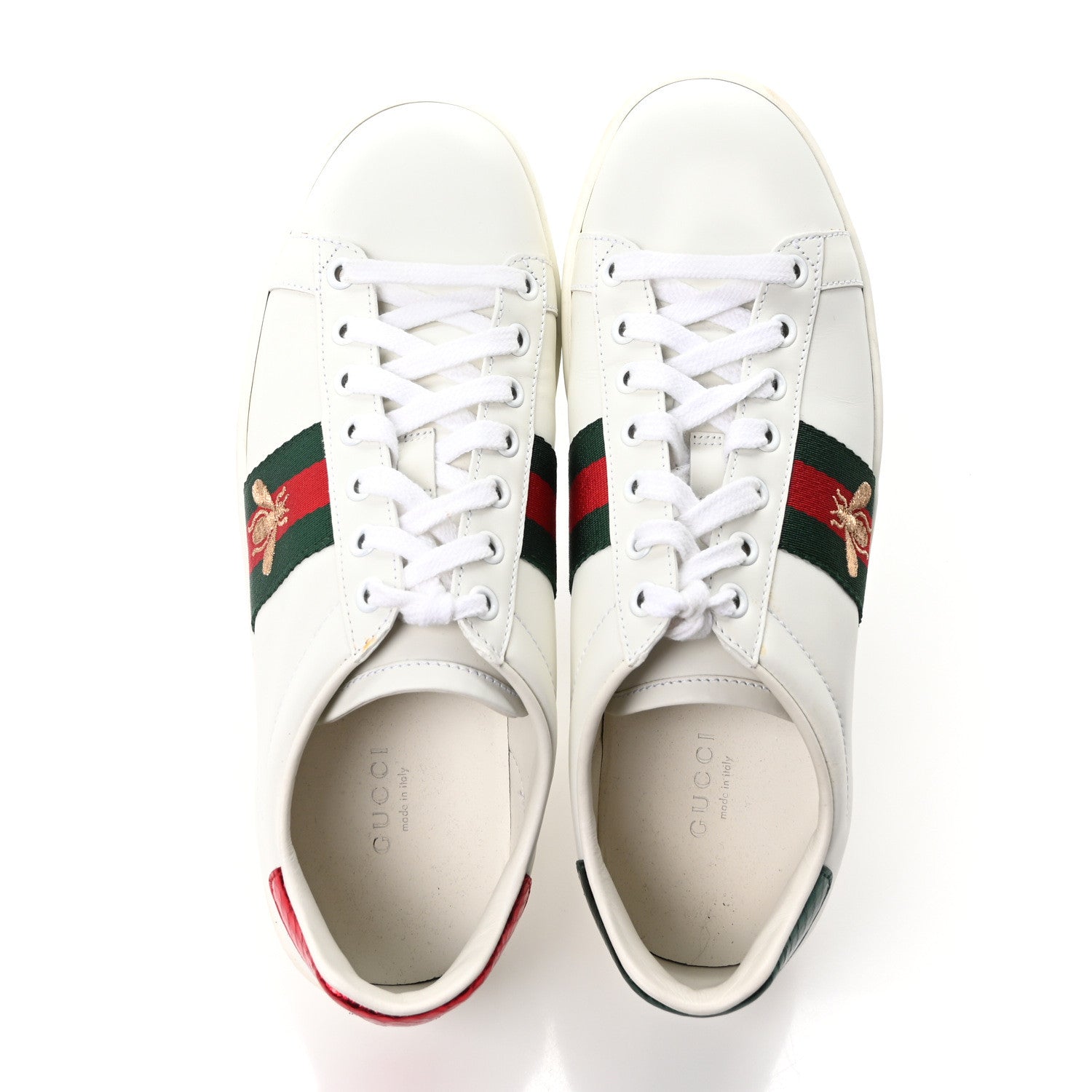 Gucci Calfskin Ayers Bee Embroidered Womens Ace Sneakers 37.5 White Green 2 of 10