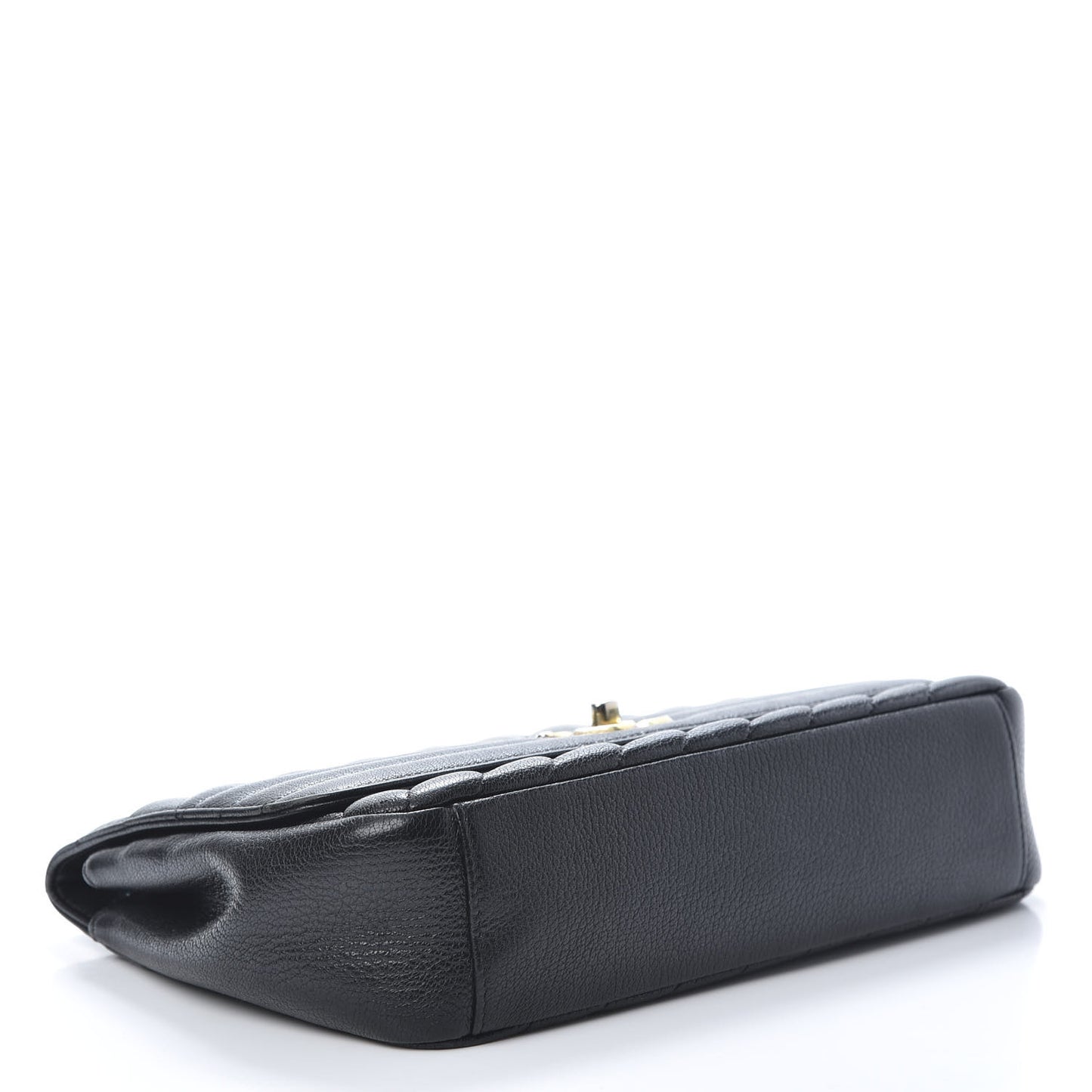 Shiny Goatskin Diagonal Quilted Small Flap Black