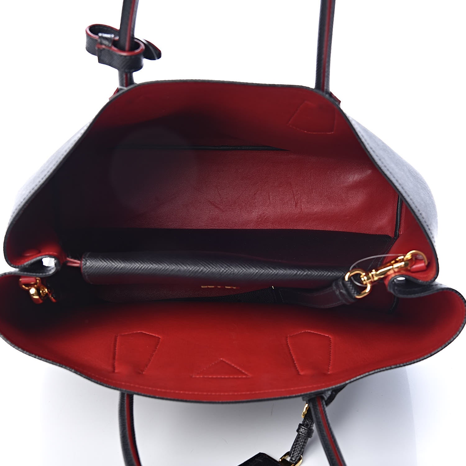 Prada Saffiano Cuir Large Double Bag Black Fuoco 6 of 14