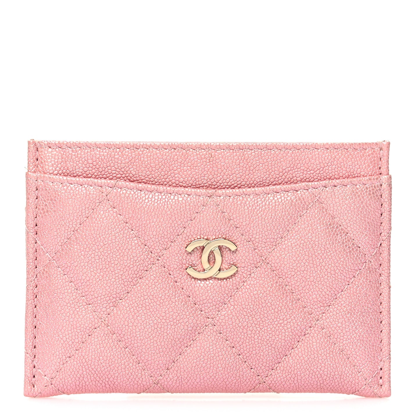 Iridescent Caviar Quilted Card Holder Rose Pink