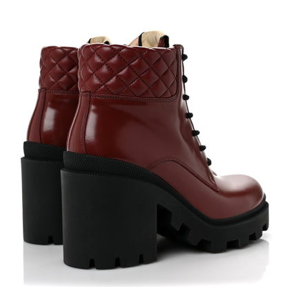 Gucci Magnum Calfskin Nappa Quilted Lace Up Ankle Boots 38 Garnet Red 4 of 8
