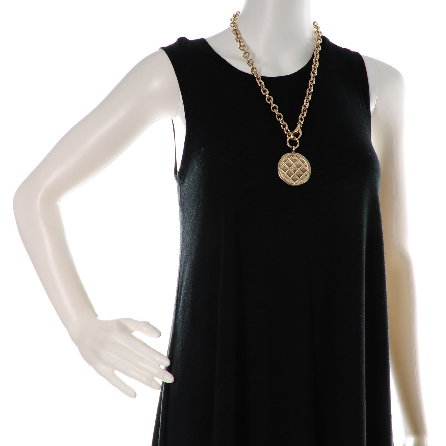 Chanel Medallion CC Quilted Pendant Necklace Gold 2 of 5