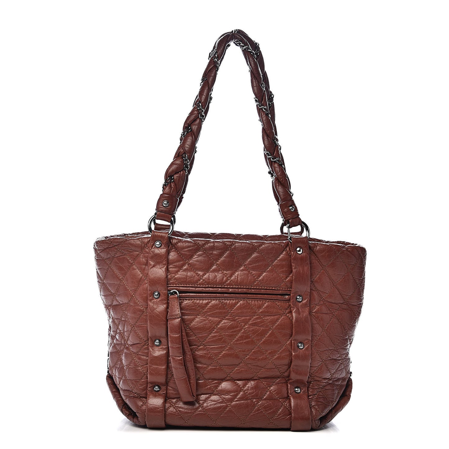 Distressed Lambskin Vintage Ligne Lady Braid Tote Brown