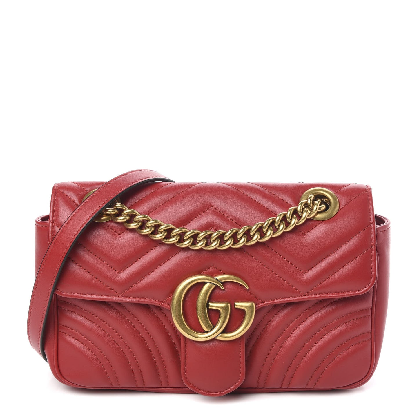 Calfskin Matelasse Mini GG Marmont Shoulder Bag Hibiscus Red