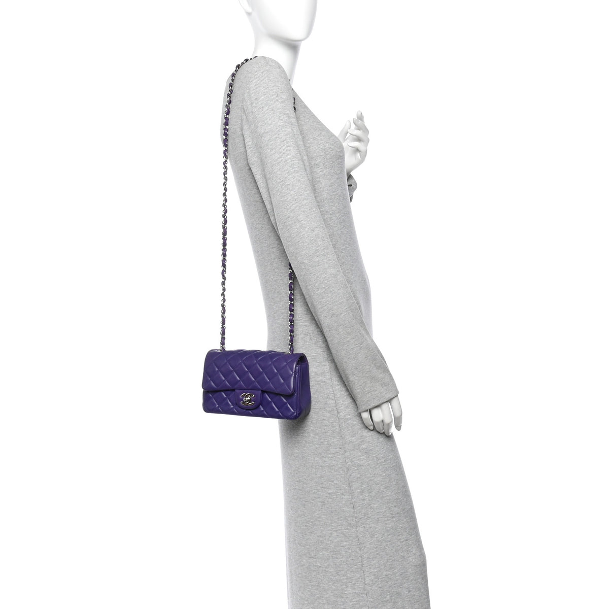 Lambskin Quilted Mini Rectangular Flap Purple