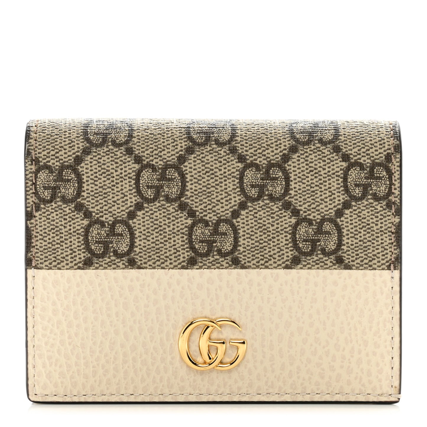 Dollar Calfskin GG Supreme Monogram GG Marmont Card Case Mystic White Beige Ebony