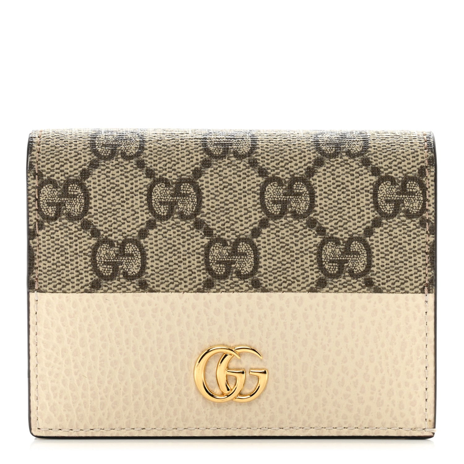 Gucci Dollar Calfskin GG Supreme Monogram GG Marmont Card Case Mystic White Beige Ebony 1 of 7