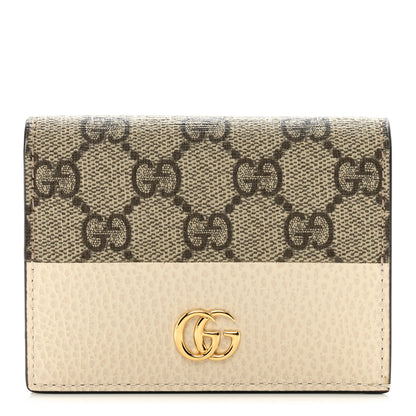 Gucci Dollar Calfskin GG Supreme Monogram GG Marmont Card Case Mystic White Beige Ebony 1 of 7