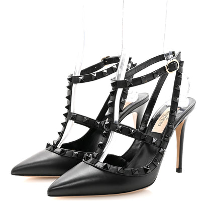 Valentino Garavani Calfskin Nappa Monochrome Rockstud Ankle Strap 100mm Pumps 36.5 Black 4 of 10