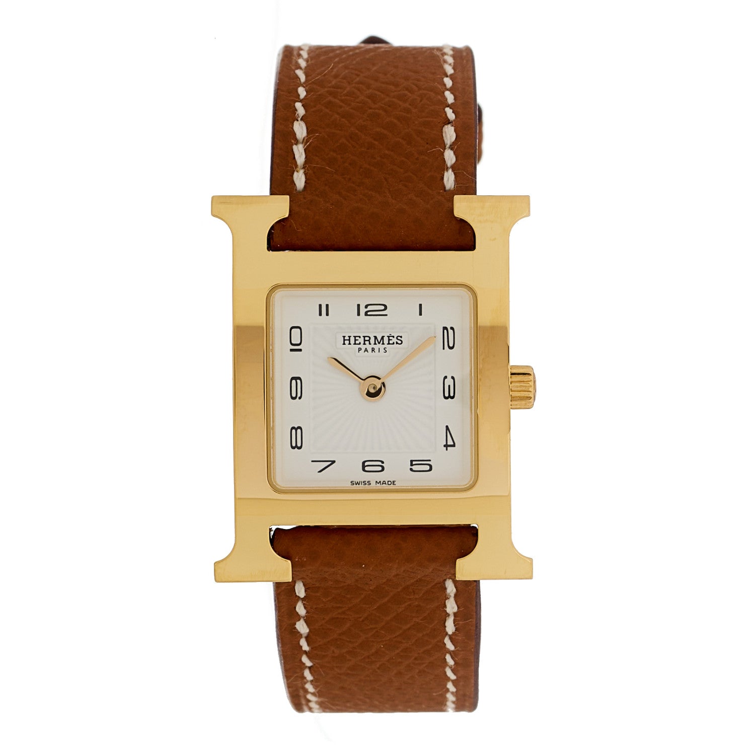 Hermes Stainless Steel Epsom 21mm Heure H Hour Quartz Watch Gold 1 of 5