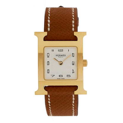 Hermes Stainless Steel Epsom 21mm Heure H Hour Quartz Watch Gold 1 of 5