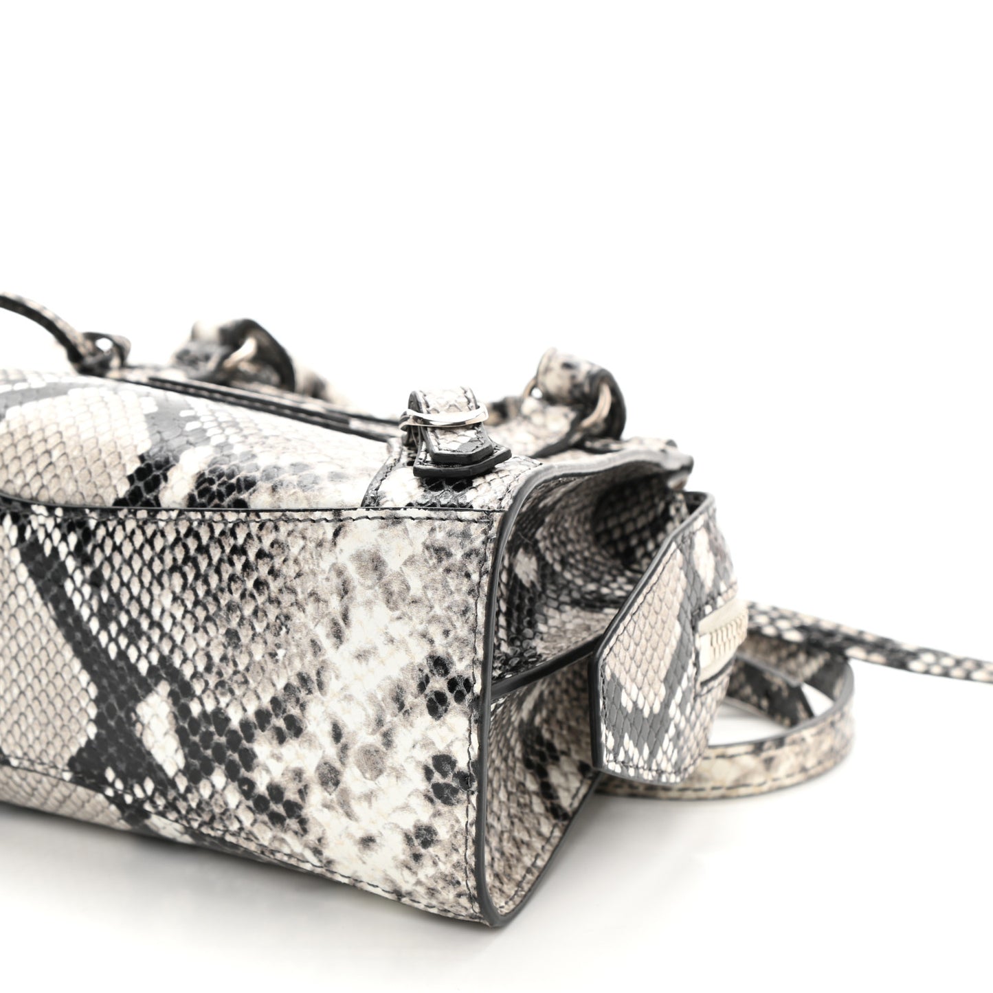 Grained Calfskin Snake Effect Neo Classic Silver Hardware Mini City Black White