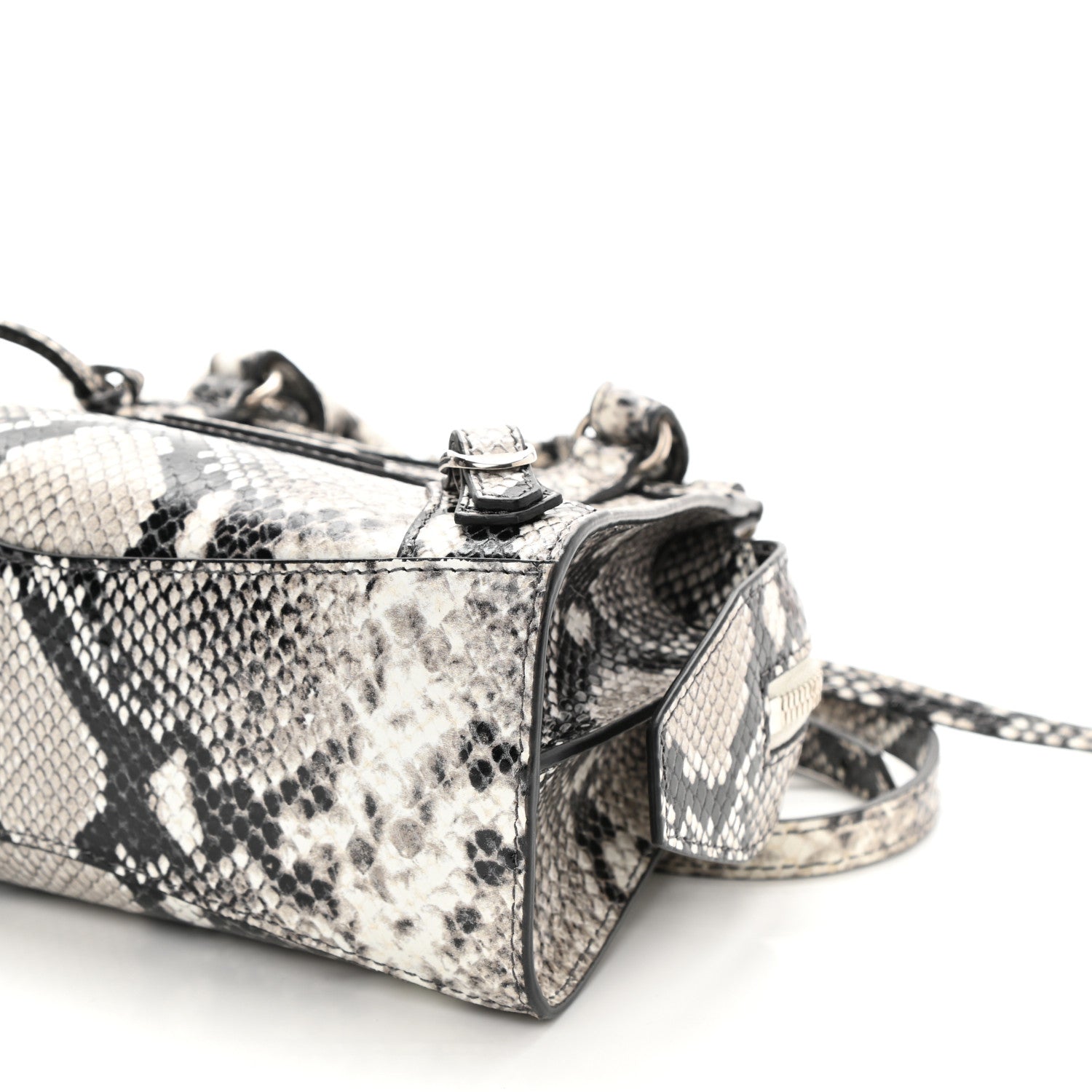 Balenciaga Grained Calfskin Snake Effect Neo Classic Silver Hardware Mini City Black White 7 of 7